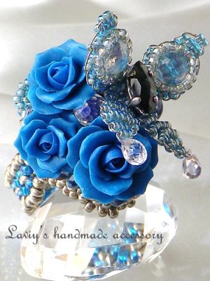 画像3: 青薔薇と蝶のリング(青錆色)