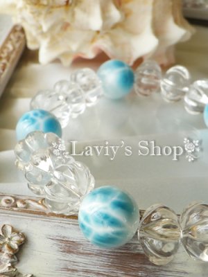 画像1: 大珠高品質ラリマールとカービング水晶のメンズブレスレット