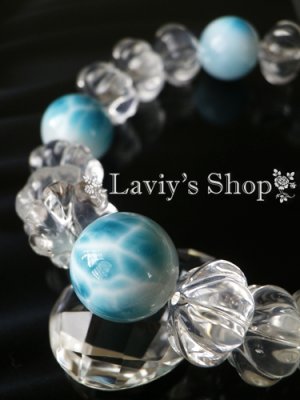 画像4: 大珠高品質ラリマールとカービング水晶のメンズブレスレット
