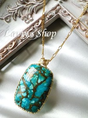 画像4: ナチュラルオールドチベットターコイズのベゼルワイヤーネックレス