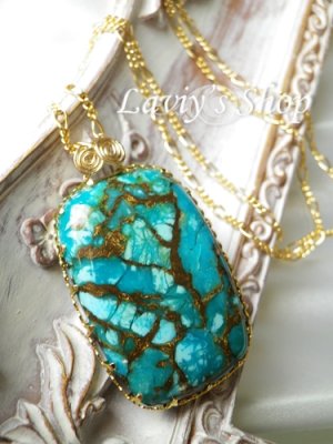 画像3: ナチュラルオールドチベットターコイズのベゼルワイヤーネックレス