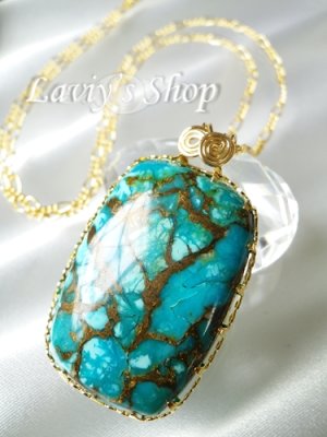 画像2: ナチュラルオールドチベットターコイズのベゼルワイヤーネックレス