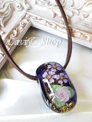 画像3: 〜匠〜枝垂れ蜻蛉玉のワックスコードネックレス(紺藍)