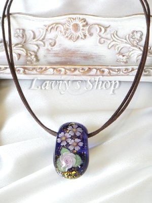 画像4: 〜匠〜枝垂れ蜻蛉玉のワックスコードネックレス(紺藍)