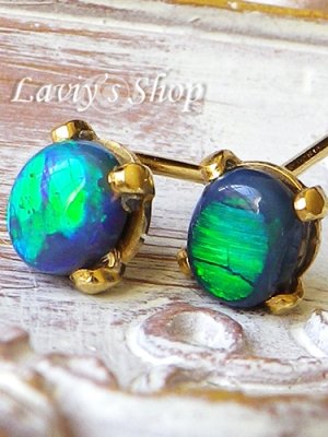 画像4: ブルーグリーンフラッシュブラックオパールのピアス