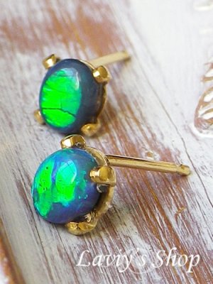 画像2: ブルーグリーンフラッシュブラックオパールのピアス