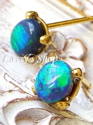 画像7: ブルーグリーンフラッシュブラックオパールのピアス