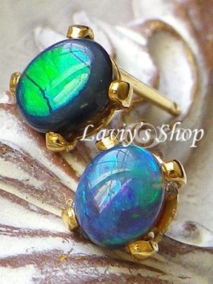 画像5: ブルーグリーンフラッシュブラックオパールのピアス
