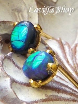 画像6: ブルーグリーンフラッシュブラックオパールのピアス