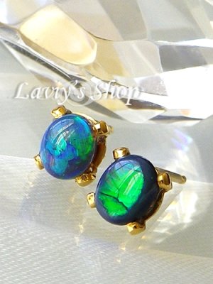 画像3: ブルーグリーンフラッシュブラックオパールのピアス