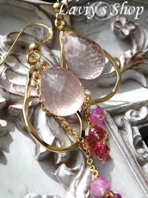 画像3: 大粒ローズクォーツブリオレットとピンクGemのデザインピアス