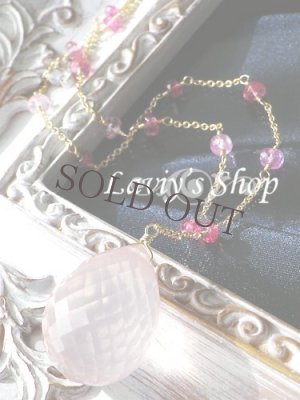 画像2: 大粒ローズクォーツブリオレットとピンクGemのデザインチェーンネックレス