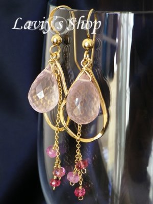 画像8: 大粒ローズクォーツブリオレットとピンクGemのデザインピアス