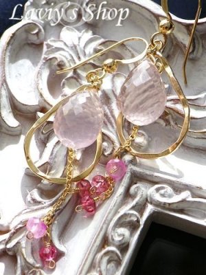 画像4: 大粒ローズクォーツブリオレットとピンクGemのデザインピアス