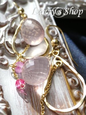 画像5: 大粒ローズクォーツブリオレットとピンクGemのデザインピアス