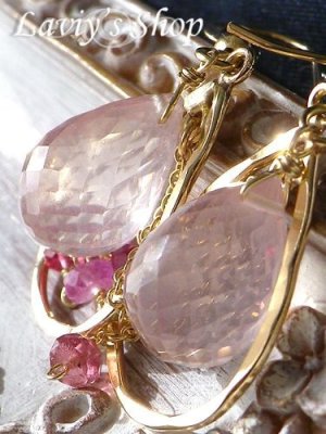 画像7: 大粒ローズクォーツブリオレットとピンクGemのデザインピアス