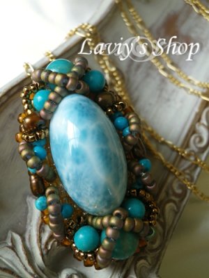 画像2: 甲高霜降りラリマールのシンメトリーデコレーションネックレス