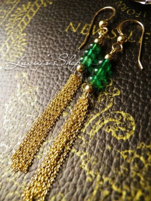画像2: コロンビア産エメラルドの宝石ビーズタッセルピアス