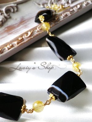 画像2: 大振りファンシーオニキスとルチルクォーツのブレスレット