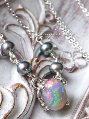 画像2: 甲高ぽってりブラックオパールと淡水パールのネックレス