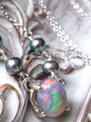 画像3: 甲高ぽってりブラックオパールと淡水パールのネックレス