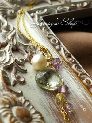 画像3: グリーンアメジストマロンと春色Gemのデザインネックレス