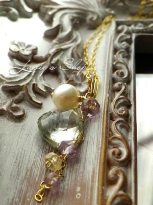 画像4: グリーンアメジストマロンと春色Gemのデザインネックレス