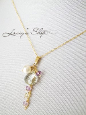 画像6: グリーンアメジストマロンと春色Gemのデザインネックレス