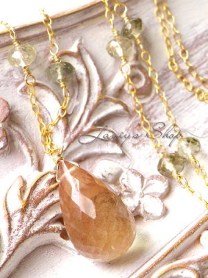 画像2: 大粒アフリカンサンストーンドロップとグリーントルマリンのネックレス