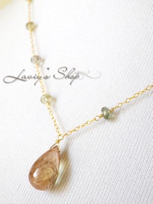 画像9: 大粒アフリカンサンストーンドロップとグリーントルマリンのネックレス