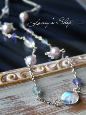 画像6: 紫陽花カラーGemとブルームーンのセミロングネックレス