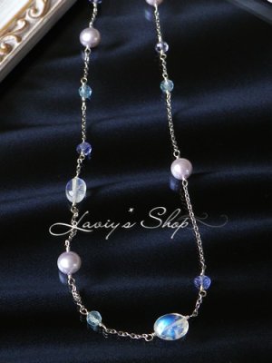 画像4: 紫陽花カラーGemとブルームーンのセミロングネックレス