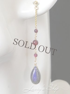 画像6: 大粒ラブラドライトとガーネットのロングチェーンピアス