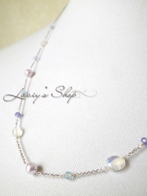 画像7: 紫陽花カラーGemとブルームーンのセミロングネックレス