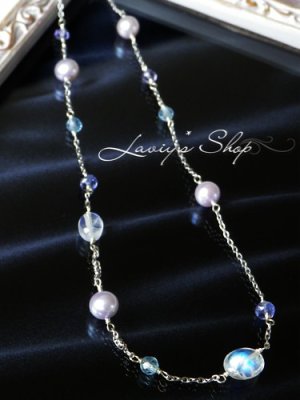 画像3: 紫陽花カラーGemとブルームーンのセミロングネックレス