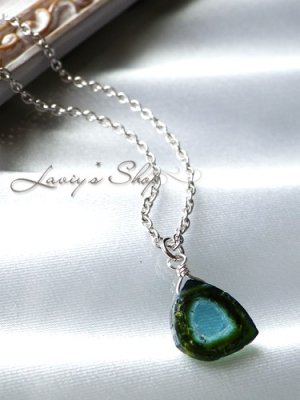 画像5: ブルー×グリーントルマリンスライスの1粒ネックレス