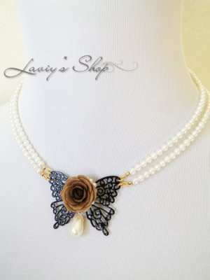 画像6: クラシカルローズと上質パールのバタフライチョーカー