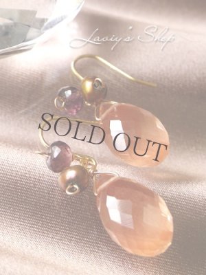 画像2: K18/オレゴンサンストーンと小粒Gemのデザインピアス