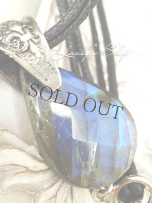 画像3: ユニセックスサイズ/大粒ラブラドライトのワックスコードネックレス