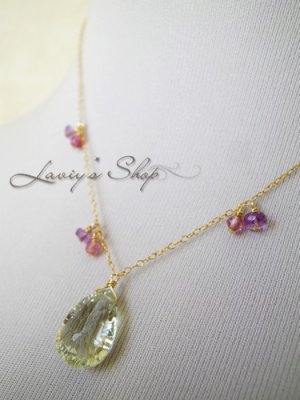 画像6: コンケイヴカットグリーンアメジストとパステルGemのネックレス(2)
