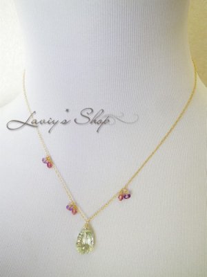 画像7: コンケイヴカットグリーンアメジストとパステルGemのネックレス(2)