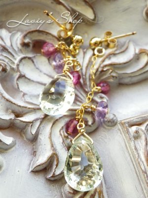 画像3: コンケイヴカットグリーンアメジストとパステルGemのピアス