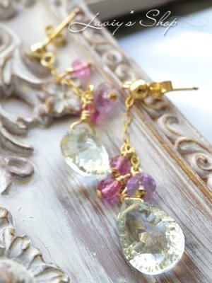 画像4: コンケイヴカットグリーンアメジストとパステルGemのピアス