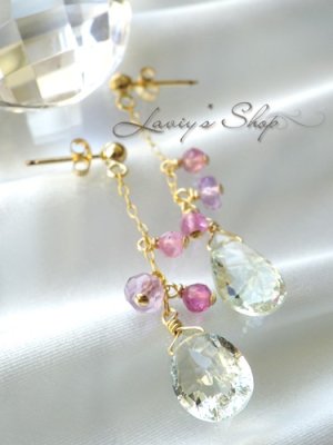 画像2: コンケイヴカットグリーンアメジストとパステルGemのピアス