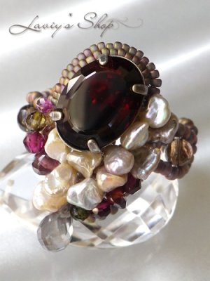 画像2: 大粒ロードライトガーネットと芥子パールのデコレーションリング