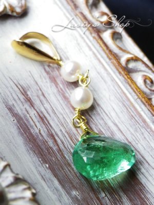 画像9: K18/コロンビア産エメラルドと小粒パールのペンダントトップ