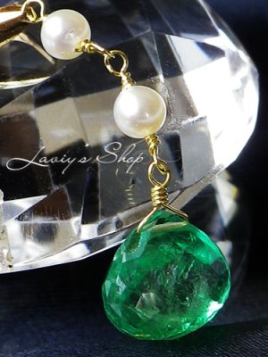 画像2: K18/コロンビア産エメラルドと小粒パールのペンダントトップ