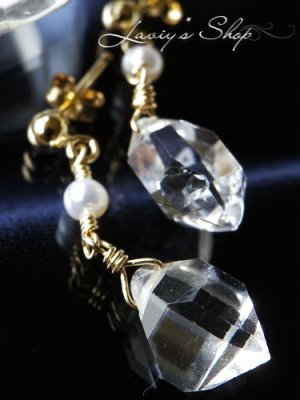 画像3: ハーキマーダイヤモンドポインターとパールのピアス