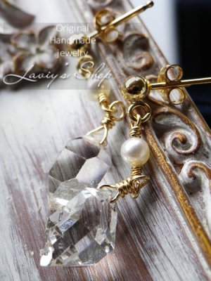 画像5: ハーキマーダイヤモンドポインターとパールのピアス