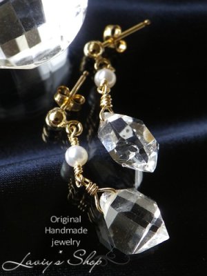 画像2: ハーキマーダイヤモンドポインターとパールのピアス